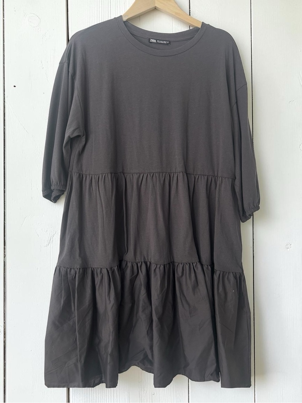 Zara Charcoal Gray Tiered Midi Dress